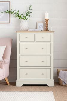 Chalk White Hampton Painted Oak Collection Luxe 5 Drawer Tall Chest of Drawers (T71388) | €925