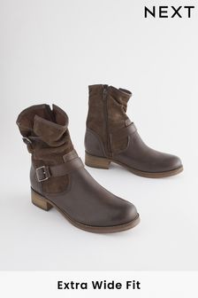 Brown Extra Wide Fit Forever Comfort® Leather Slouch Ankle Boots (T71673) | ₪ 227