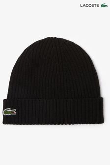 Schwarz - Lacoste Knitted Ribbed Logo Wool Beanie (T71757) | 69 €