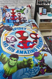 Spidey and His Amazing Friends Blue Reversible 100% Cotton Duvet Cover And Pillowcase Set (T71894) | TRY 704 - TRY 817