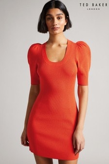 Оранжевое облегающее платье с глубоким вырезом Ted Baker Dollra (T72271) | €56