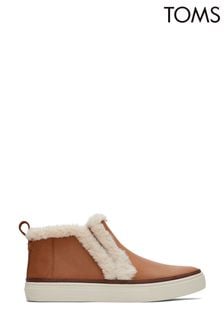 TOMS Bryce Brown Mid-Cut Slip On Leather Faux Fur Wedge Boots (T72622) | €106