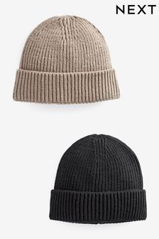 Black/Neutral Essential Beanie Hats 2 Pack (T72731) | AED67