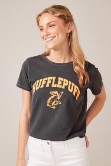 Negru cu model Hufflepuff Harry Potter - Tricou la baza gâtului cu mânecă scurtă (T72780) | 131 LEI