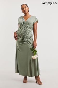 Зеленое платье макси для подружки невесты со сборками спереди Simply Be (T72903) | €41