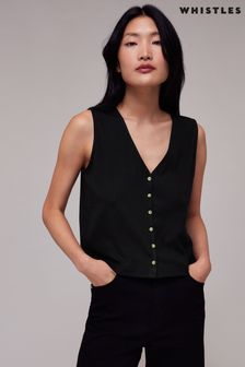 Whistles Button Front Rib Black Tank (T72991) | AED272