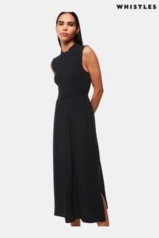 Whistles Black Shirred Bodice Heidi Dress (T72992) | $255