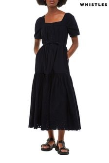Черное платье-трапеция из поплина с вышивкой ришелье Whistles (T73005) | €100