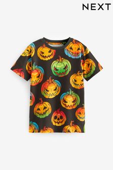 Black Pumpkin Halloween Print Short Sleeve T-Shirt (3-16yrs) (T73018) | 11 € - 16 €