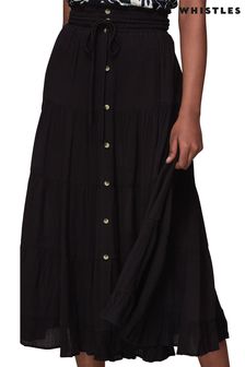 Whistles Black Button Front Crinkle Skirt (T73027) | €101