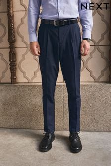 Granatowy - Modne plisy - Eleganckie spodnie w kratkę (T73089) | 61 zł