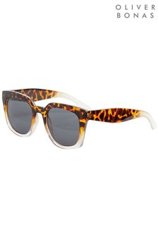 Oliver Bonas Brown Ombré Faux Tortoiseshell And Clear Wayfarer Square Sunglasses (T73620) | $39