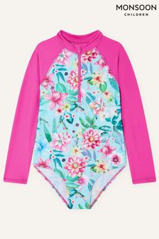 Monsoon Blue Floral Print Sunsafe Long Sleeve Swimsuit (T73667) | ₪ 93 - ₪ 112