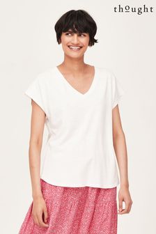Thought White The Easy Hemp And Organic Cotton V-Neck T-Shirt (T73694) | ₪ 186