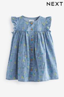  (T74332) | NT$580 - NT$710 藍色單寧 - 棉質荷葉袖洋裝 (3個月至8歲)