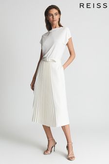 Reiss Ivory Drew Contrast Pleat Midi Skirt (T74429) | 212 €