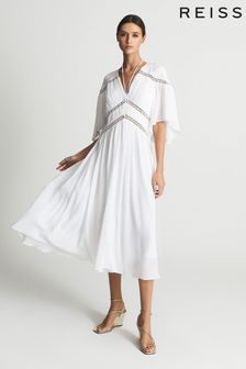 Reiss White Delphine Macrame Midi Dress (T74461) | 266 €