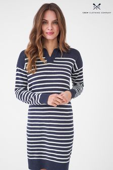Crew Clothing Company Navy Blue Stripe Linen Blend Straight Dress (T74505) | €108
