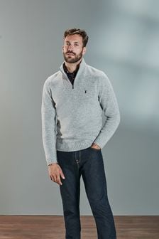 Light Grey Zip Neck Premium Lambswool Knitted Zip Neck (T74735) | KRW71,600