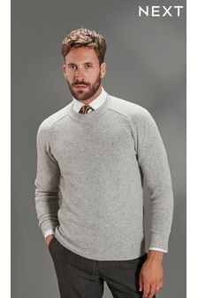 Light Grey Crew Neck Premium Lambswool Knitwear (T75093) | CHF 49