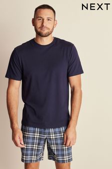 Navy Blue Check Motionflex Cosy Short Pyjamas Set (T75117) | €23