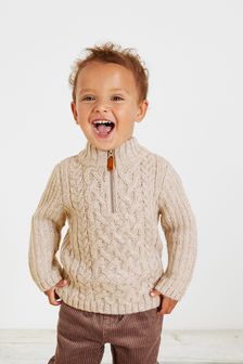 Neutral Cable Knit Zip Neck Top (3mths-7yrs) (T75272) | $26 - $29