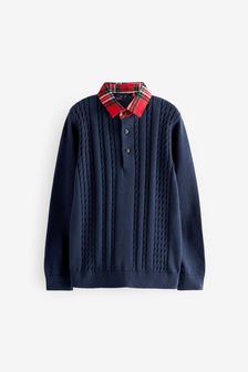 Navy Blue Woven Collar Knitted Polo Shirt (3-16yrs) (T75296) | €12 - €16