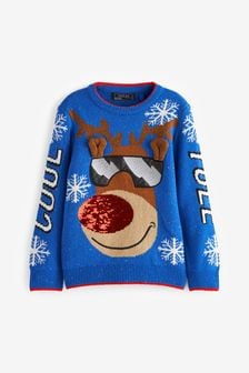 Cobalt Blue Christmas Reindeer Jumper (3-16yrs) (T75299) | €13 - €16