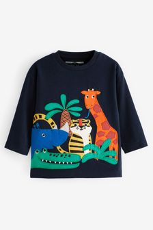 Dunkelblau/Safari - Langärmeliges Shirt mit Applikation (3 Monate bis 7 Jahre) (T75392) | 9 € - 11 €