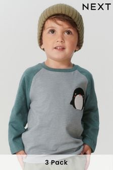 Blue/Grey Arctic Animals 3 Pack Long Sleeve Character T-Shirts (3mths-7yrs) (T75417) | 25 € - 31 €