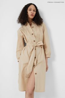 French Connection Brown Cotton Poplin Belted Shirt Dress (T75873) | ₪ 396