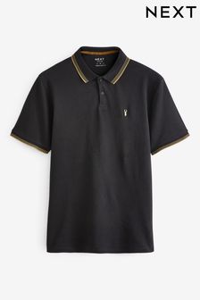 Black/Gold Tipped Regular Fit Polo Shirt (T76187) | $31