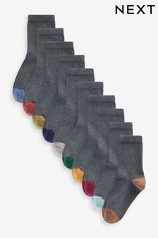 Grey with Contrast Heel and Toe Cotton Rich Socks 10 Pack (T76344) | €16 - €19