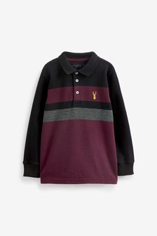 Black/Berry Red Colourblock Long Sleeve Polo Shirt (3-16yrs) (T76427) | €8 - €12