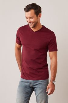 Burgundy Red V-Neck Regular Fit Essential T-Shirt (T76448) | DKK62