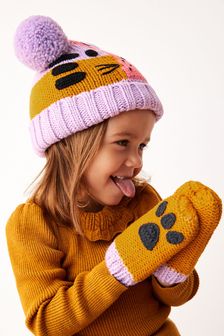Lilac Purple Cat - 2 Piece Character Hat And Mitten Set (3mths-6yrs) (T76560) | €23 - €24