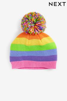 Rainbow Stripe Pom Pom Beanie Hat (3mths-6yrs) (T76561) | 191 UAH - 223 UAH