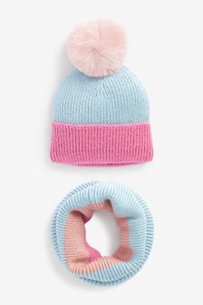Pink/Blue - 2 Piece Colourblock Hat And Snood Set (3mths-13yrs) (T76572) | €21 - €26