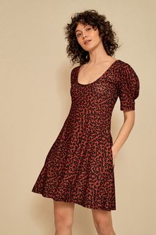 Rust Brown Print Short Sleeve Square Neck Mini Dress (T76624) | 14 €