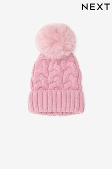 Pale Pink Cable Knit Pom Pom Beanie Hat (3mths-16yrs) (T76671) | KRW12,800 - KRW21,300