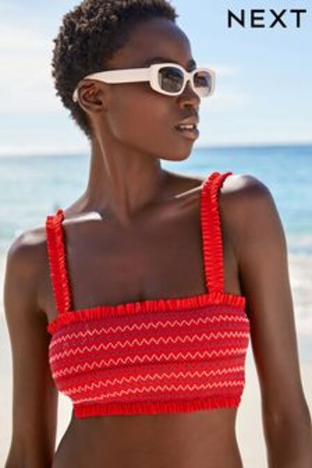 Red Embroidered Shirred Bandeau Bikini Top (T76700) | 33 €