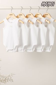 Mamas & Papas White Sleeveless White Cotton Bodysuits 5 Pack (T76732) | kr156