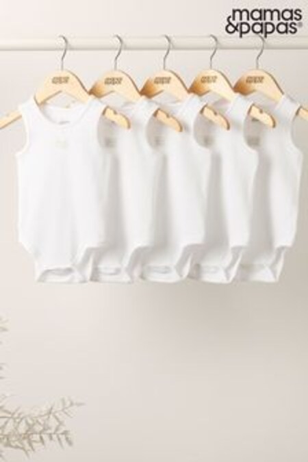 Mamas & Papas White Sleeveless White Cotton Bodysuits 5 Pack (T76732) | 16 €