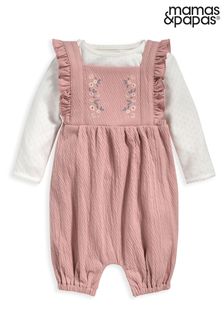 Mamas & Papas Newborn Girls Pink Pointelle Bodysuit & Dungaree Set (T76749) | €32