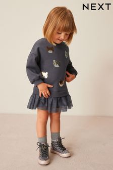 Charcoal Grey 2-In-1 Sequin Sweatshirt Party Dress (3mths-7yrs) (T76811) | €8.50 - €10