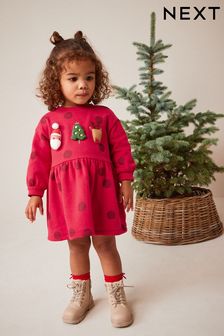 Red Christmas Character Sweat Dress (3mths-7yrs) (T76814) | €9 - €11