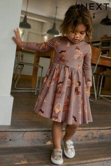 Graubraun mit Ballerinas - Jerseykleid aus Baumwolle und Elasthan (3 Monate bis 7 Jahre) (T76817) | 7 € - 9 €