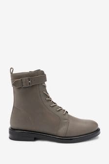Brown Regular/Wide Fit Forever Comfort® Leather Lace-Up Ankle Boots With Buckle (T76900) | €24