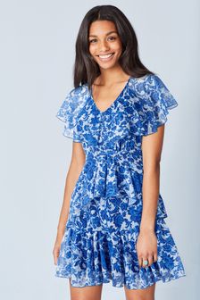 Blue Printed Short Dress (T76957) | R494