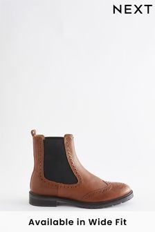 Hellbraun - Forever Comfort® Chelsea-Stiefel aus Leder im Brogue-Stil (T77203) | 84 €
